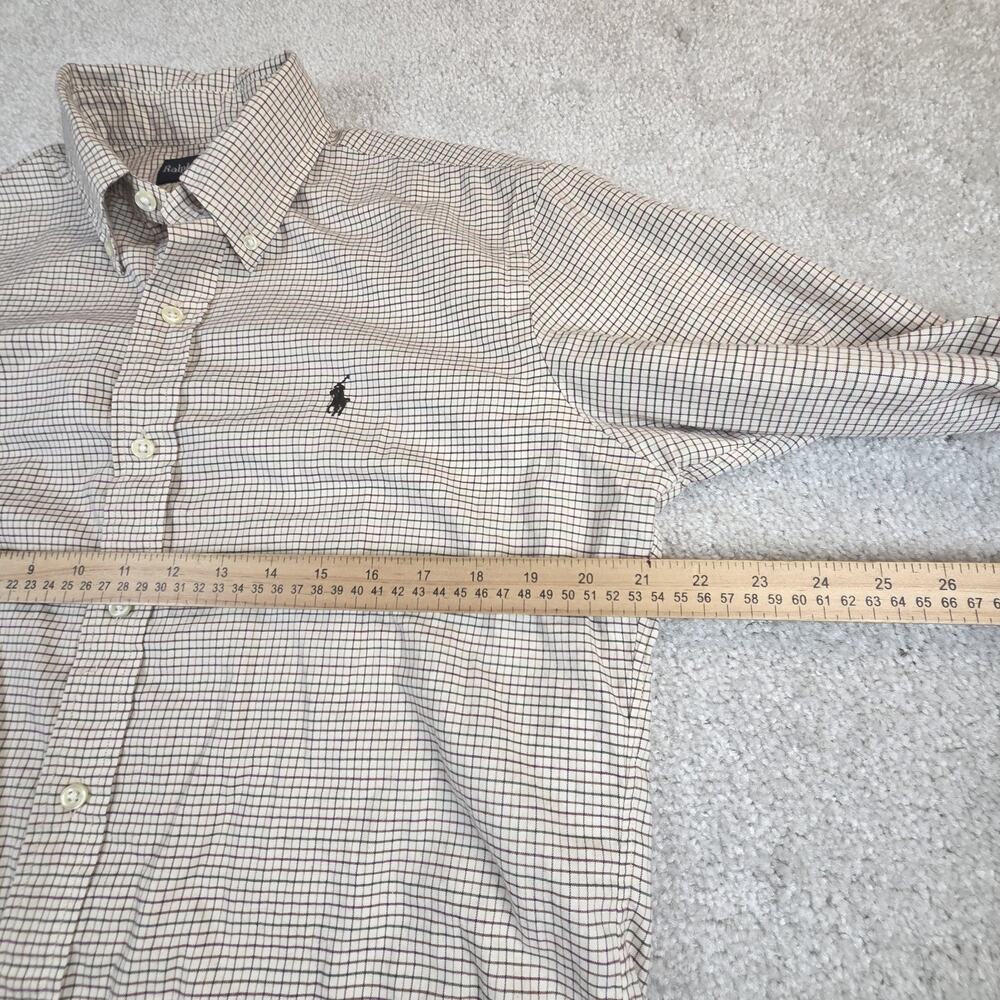 Ralph Lauren Mens Dress Shirt Tan Plaid Men's Size M Preppy Classic Pony - Picture 7 of 8